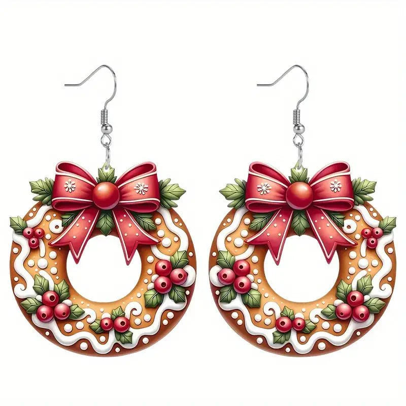 Christmas Cookie Wreath Acrylic Earrings
